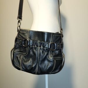 Tignanello Genuine Black Leather Crossbody Handbag Y2K